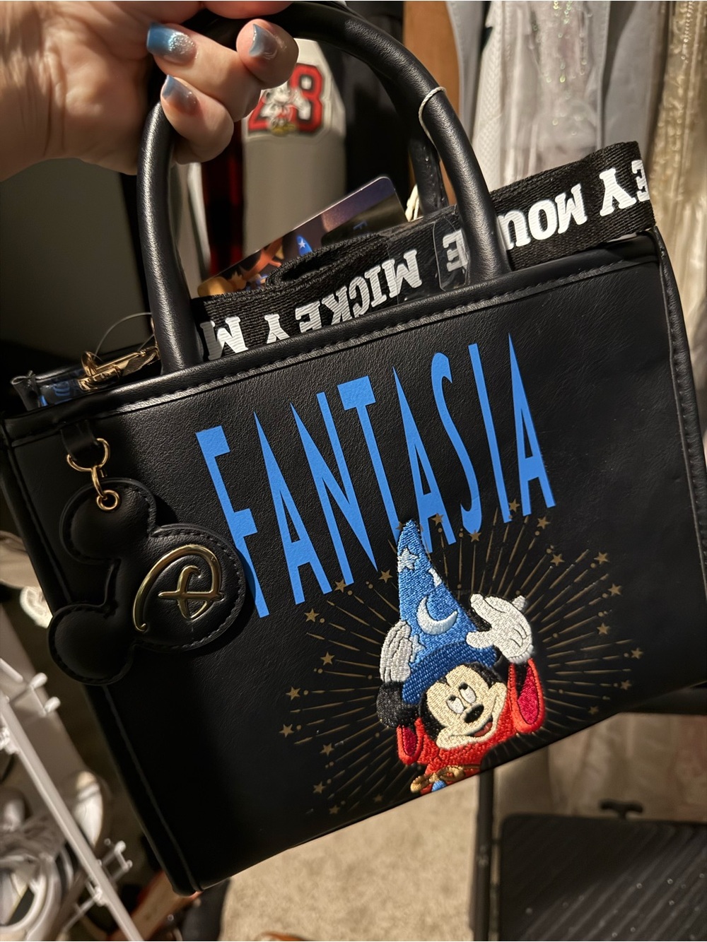 Disney Black Satchel with Blue FANTASIA Lettering and Mickey Patch